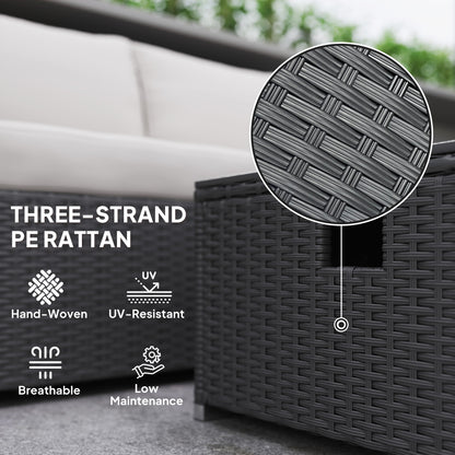 Misa Rattan Black And Cream 5 Piece Garden Furniture Set With Gas Fire Pit Table And Footstool