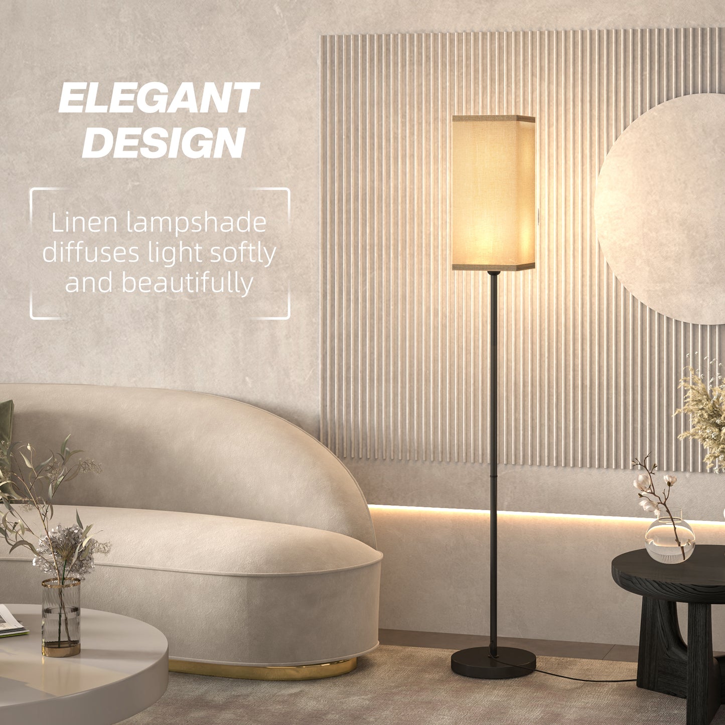 Sekafi Metal And Fabric Black Minimalist Floor Lamp With Linen Shade And Foot Switch