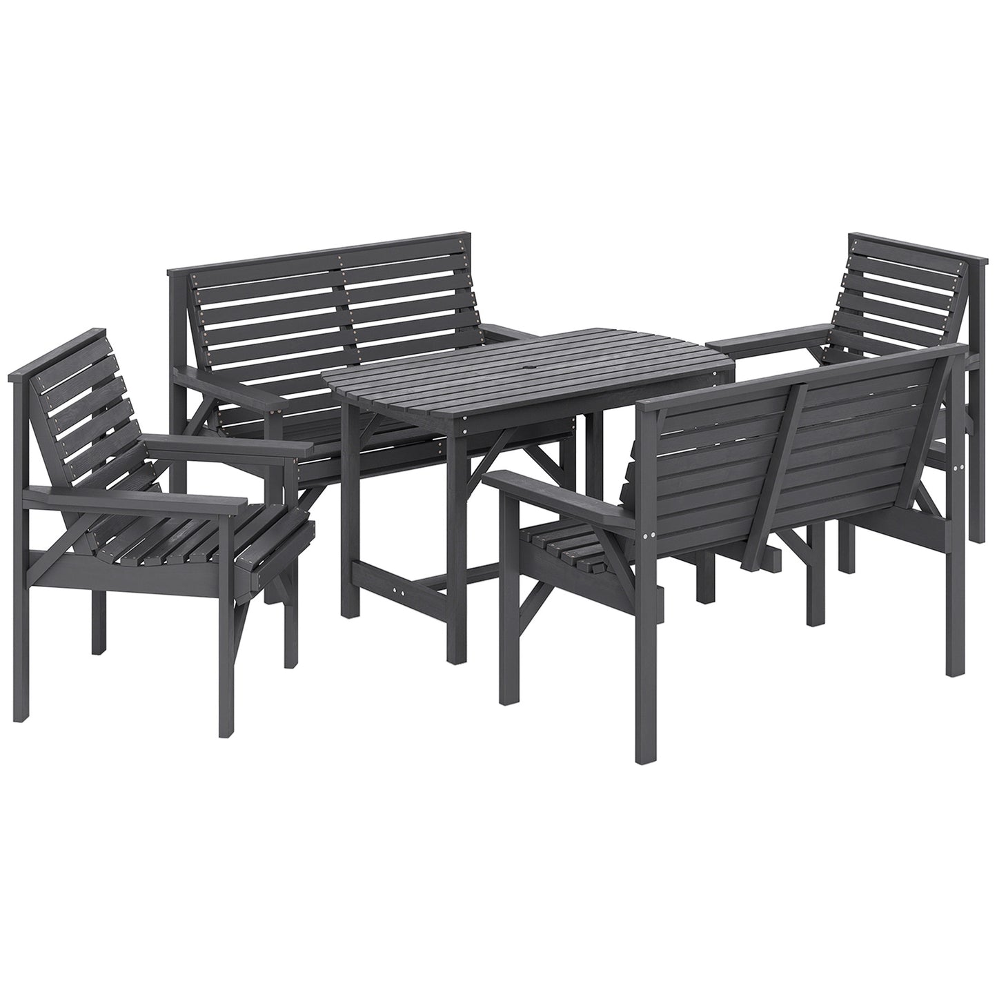Masera 6 Seater Grey Wooden Outdoor Dining Set With Umbrella Hole Table