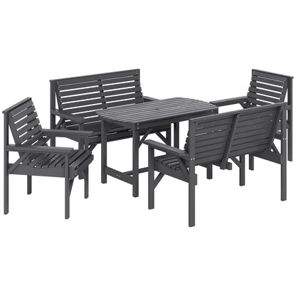 Masera 6 Seater Grey Wooden Outdoor Dining Set With Umbrella Hole Table