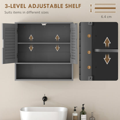 Zilikane Wall Mounted Bathroom Storage Cabinet With Adjustable Shelves Grey 60 x 20 x 60cm