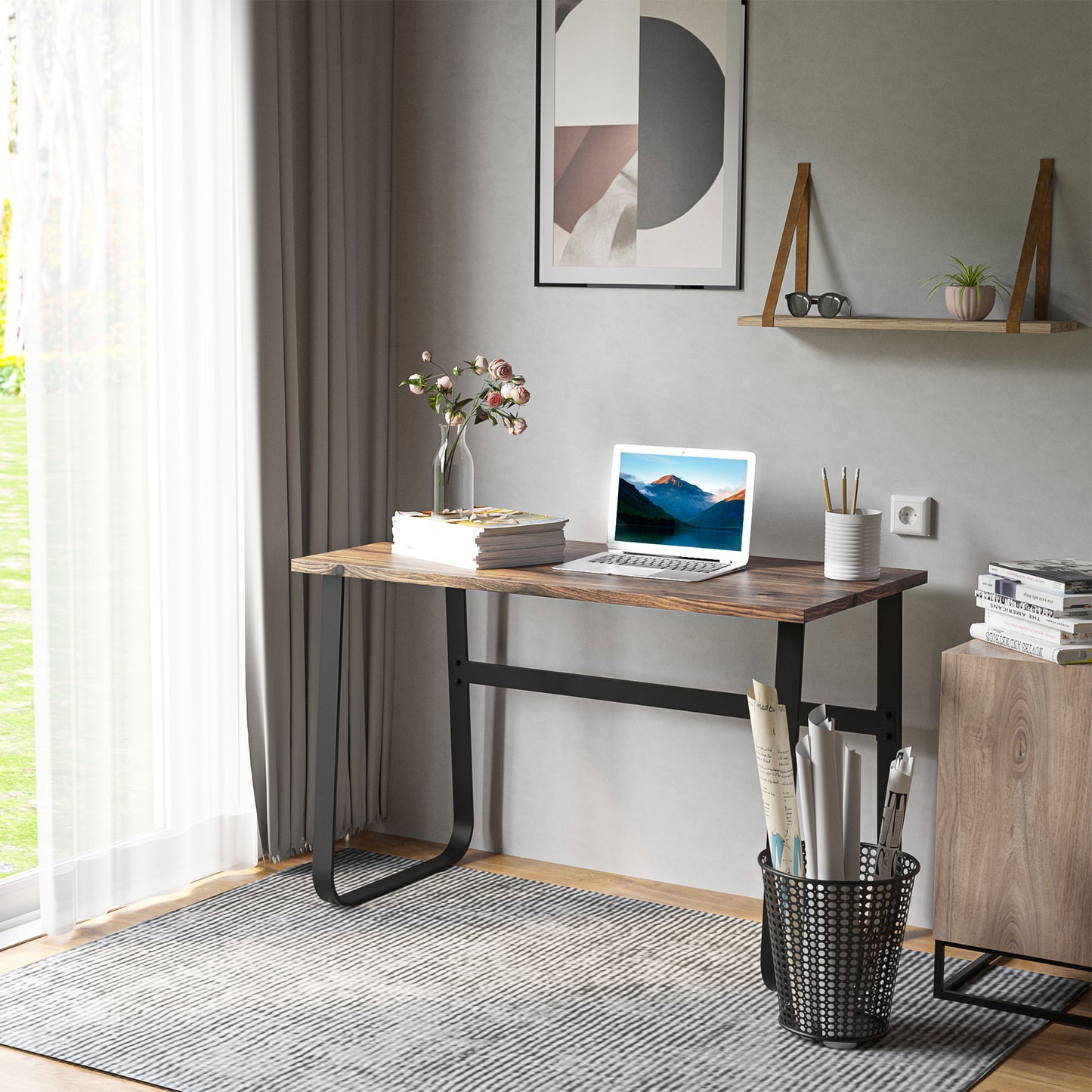 Rara 115cm Metal And Wood Rustic Brown And Black Industrial Writing Desk