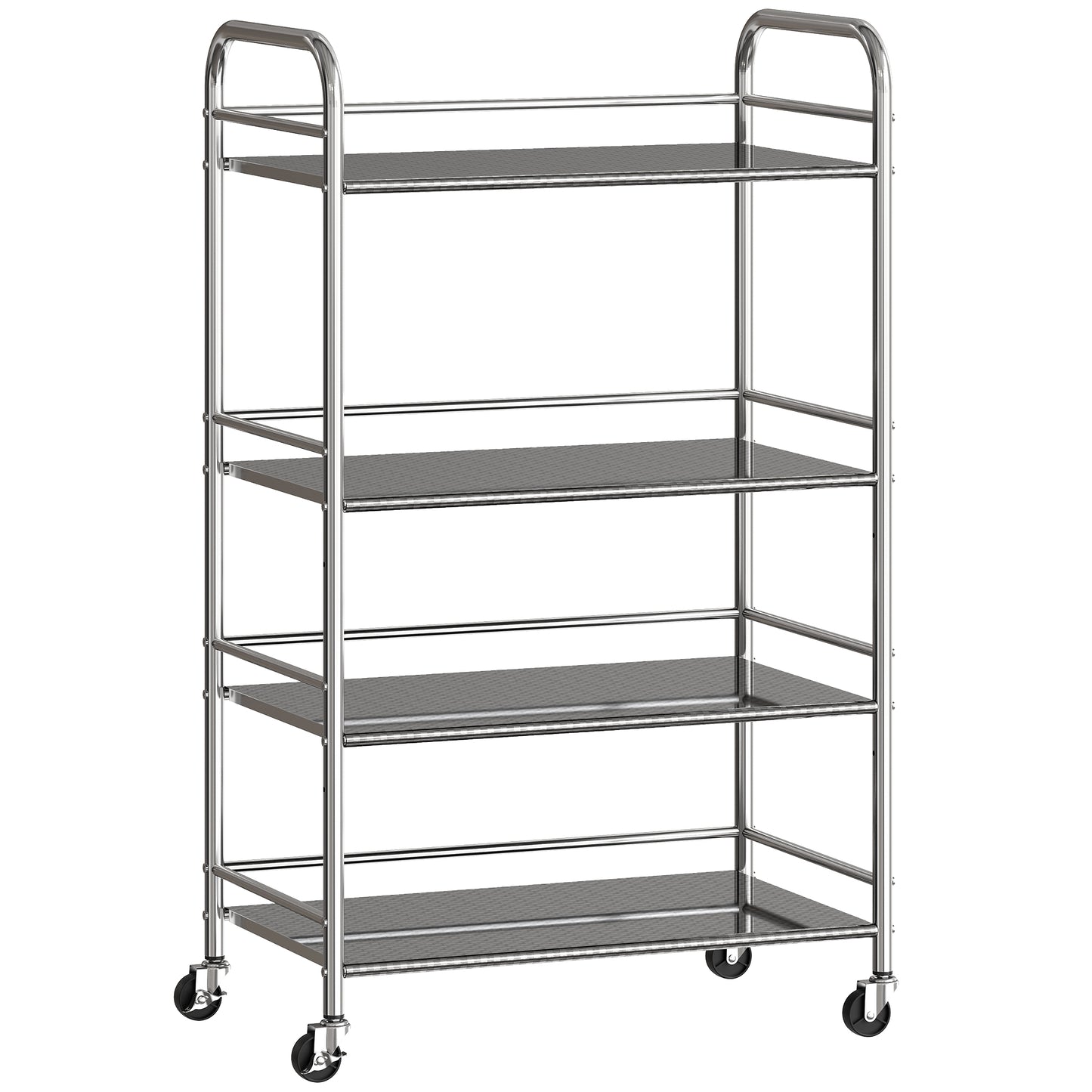 Lalu Stainless Steel Silver 4 Tier Kitchen Trolley With Adjustable Shelves