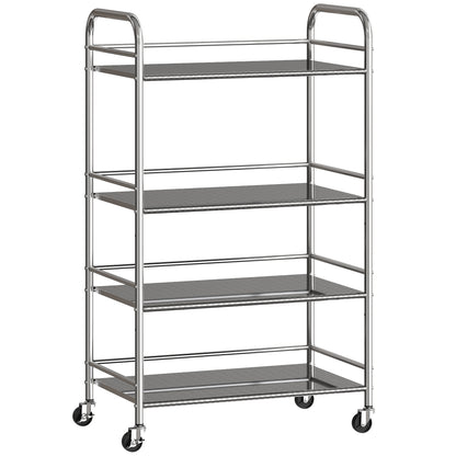 Lalu Stainless Steel Silver 4 Tier Kitchen Trolley With Adjustable Shelves