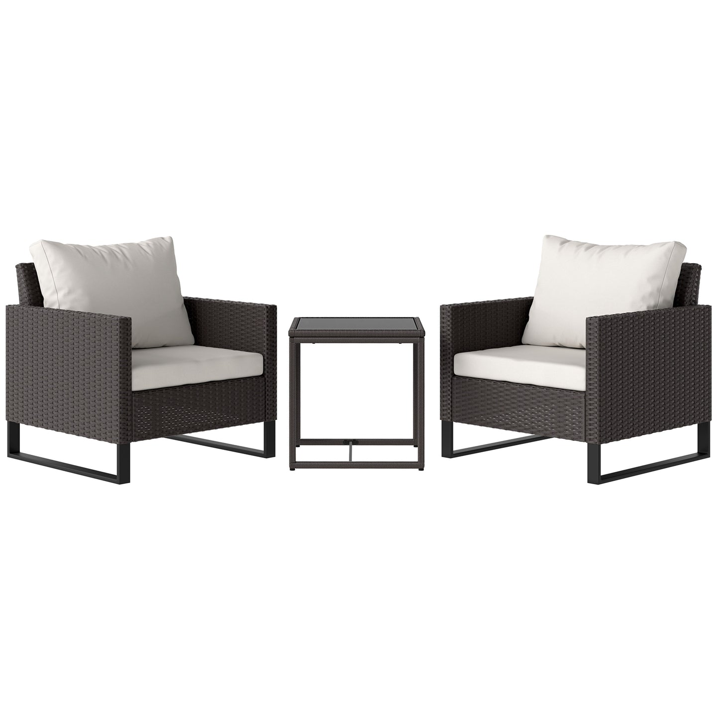 Elmolu Rattan Brown 3 Piece Bistro Set with Glass Coffee Table