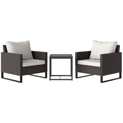 Elmolu Rattan Brown 3 Piece Bistro Set with Glass Coffee Table