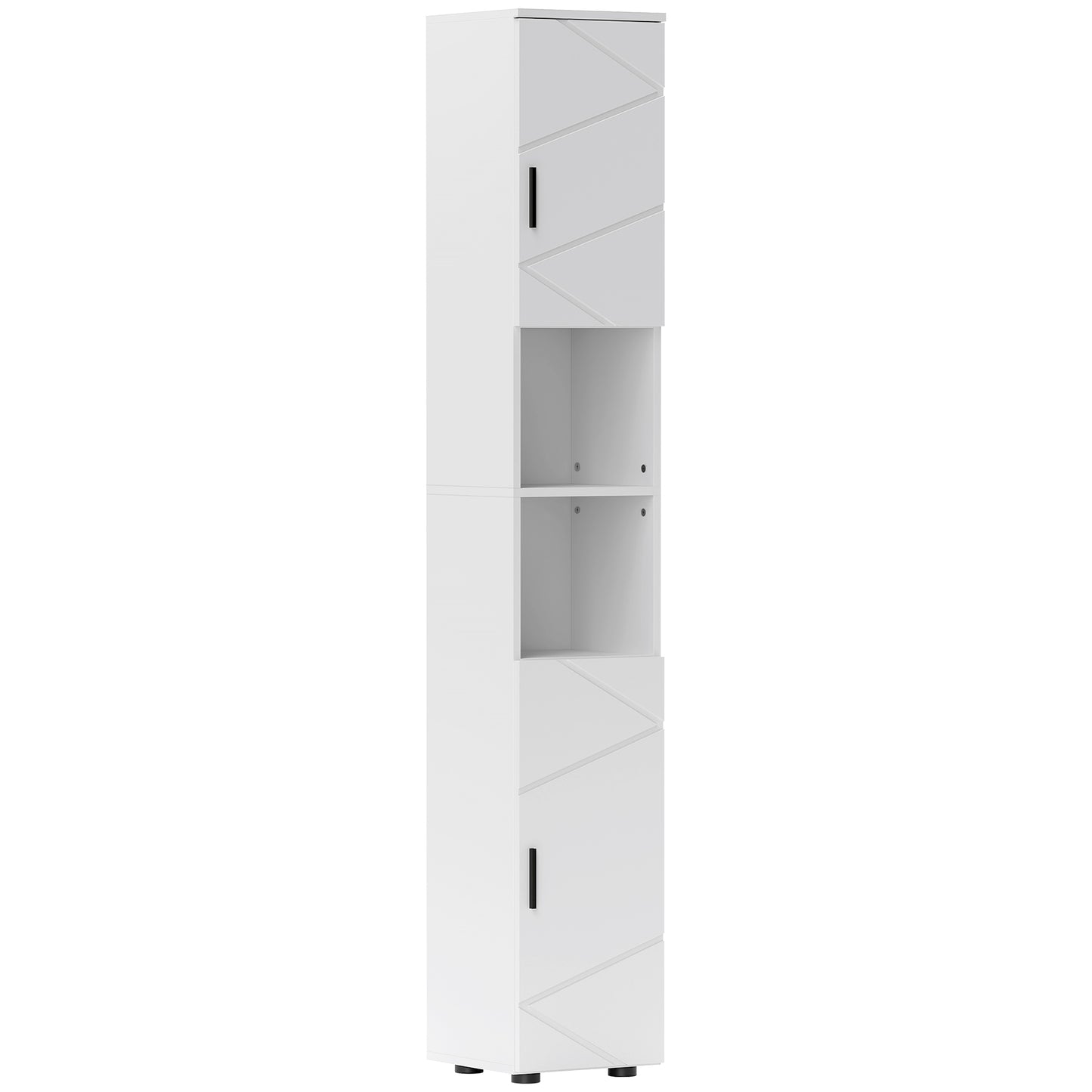 Domifa Tall Bathroom Storage Cabinet With Line Embossed Front And Adjustable Shelves White