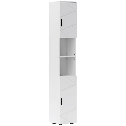 Domifa Tall Bathroom Storage Cabinet With Line Embossed Front And Adjustable Shelves White