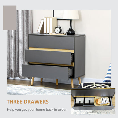 Vetasu Natural and Grey 3 Drawer Storage Chest with Wooden Angled Legs