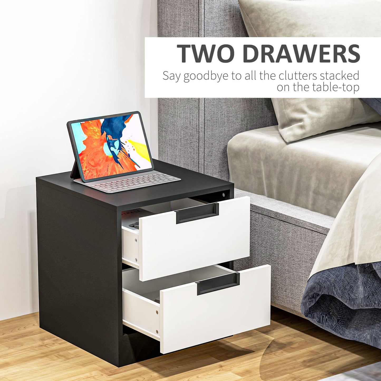 Coraniva White And Black Bedroom Furniture Set With Wardrobe Chest Of Drawers And 2 Bedside Tables