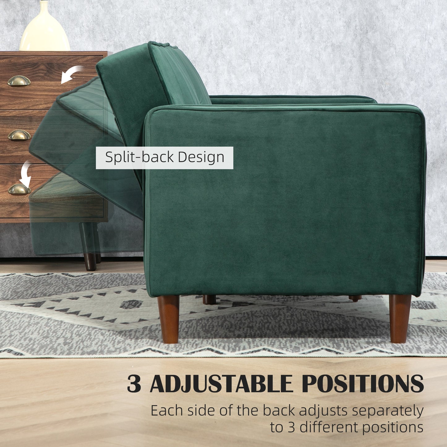 Babano Forrest Green Velvet 3 Seater Convertible Sofa Bed