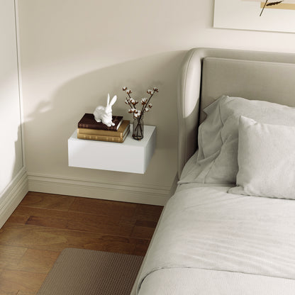 Sosa White Wall Mounted Floating Bedside Table With Storage Drawer
