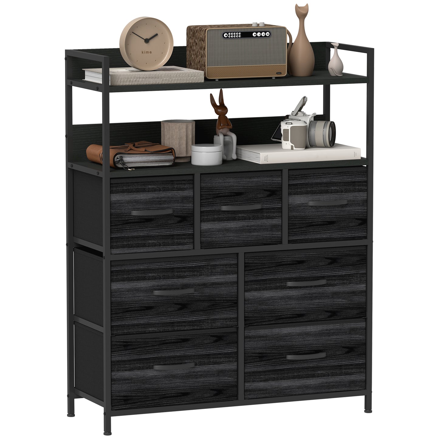 Latoli Fabric And Wood Black 7 Drawer Rustic Storage Chest