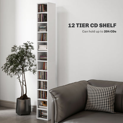 Manina Wood White Tall Narrow CD Storage Tower With 204 Disc Capacity