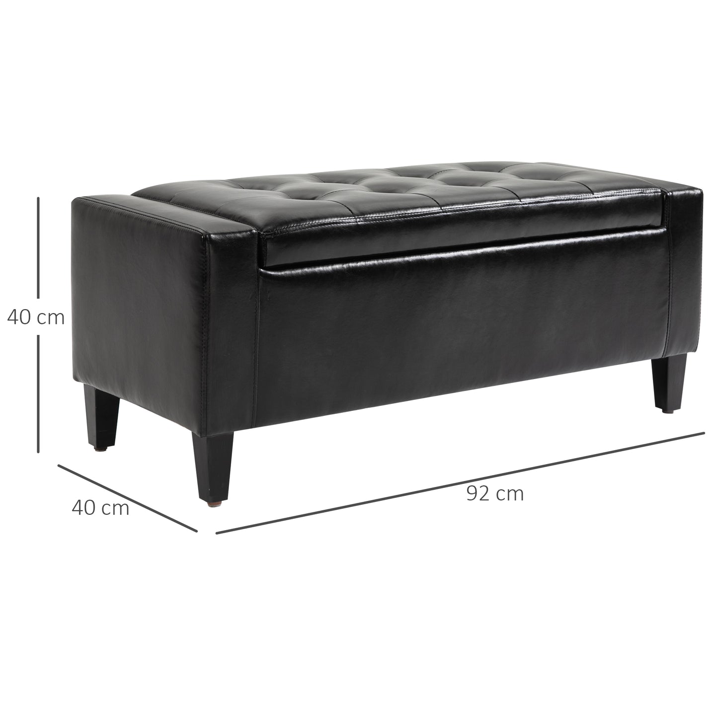 Sabata Faux Leather Black Storage Ottoman Bench With Lift Up Diamond Tufted Lid