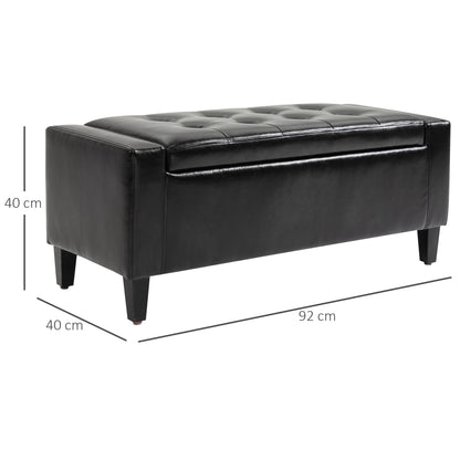 Sabata Faux Leather Black Storage Ottoman Bench With Lift Up Diamond Tufted Lid
