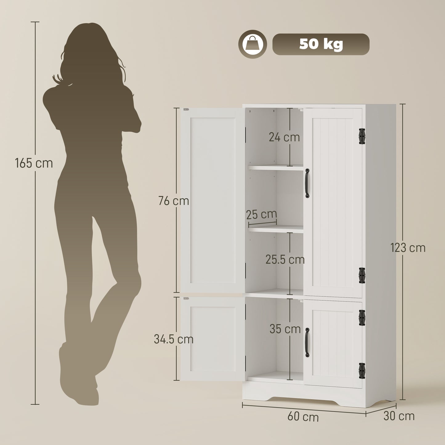 Rifa Wooden White Accent Storage Cabinet With Adjustable Shelves And Double Doors