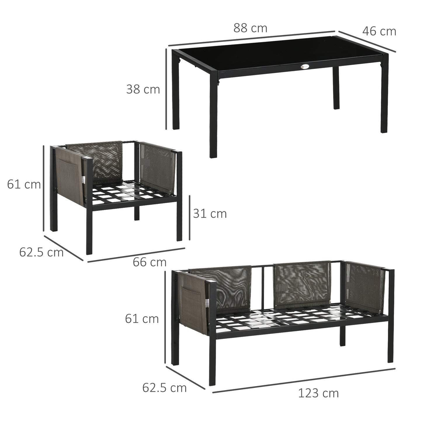 Vafa 4 Seater Brown Rattan Rope Garden Furniture Set woth Tempered Glass Coffee Table Sofa and 2 Armchairs