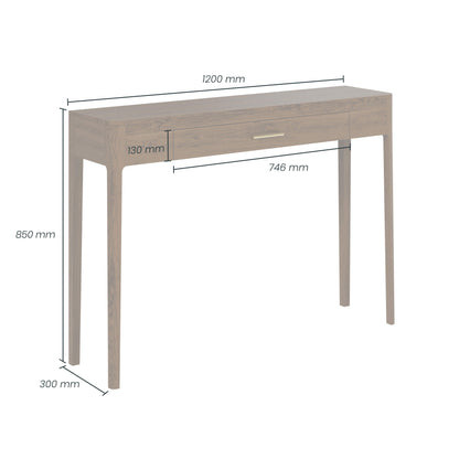 Parma Walnut Oak and Brass Console Table with Drawer