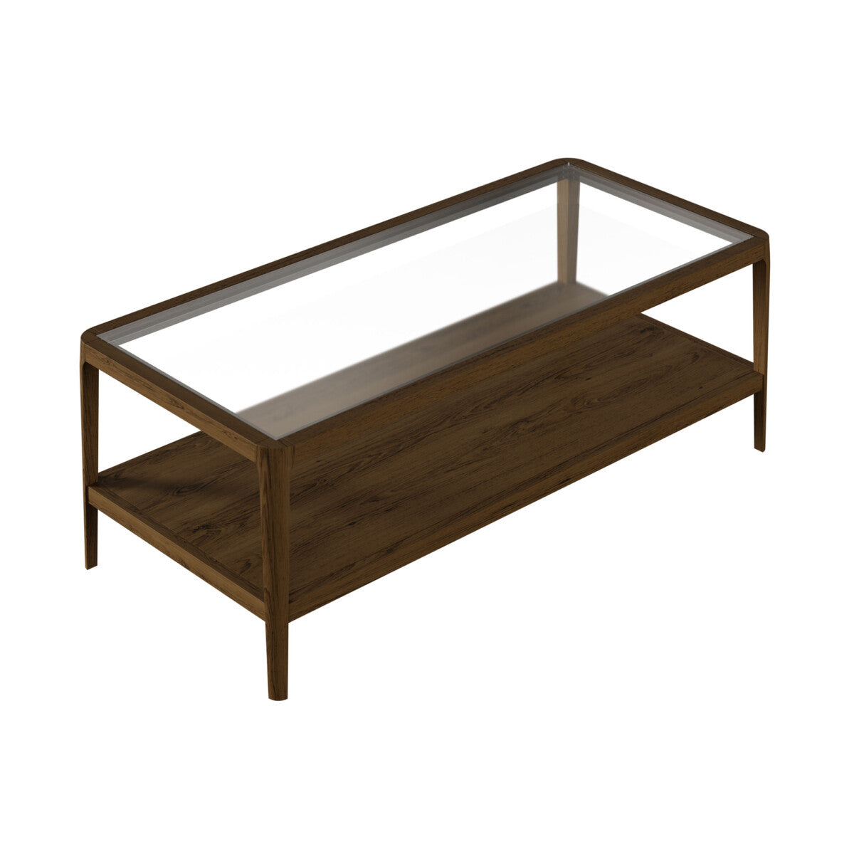 Denver Walnut Wood and Glass Top Coffee Table with Bottom Shelf