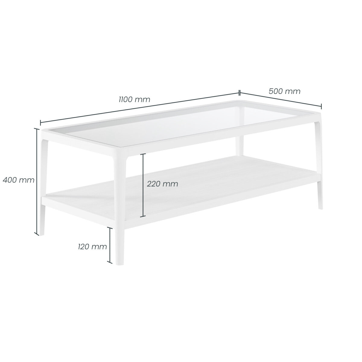 San Senastian White Wood and Glass Top Coffee Table with Bottom Shelf