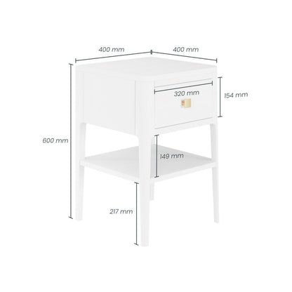 Krut White Wood Grain 1 Drawer Bedside Table with Open Shelf