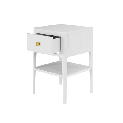 Krut White Wood Grain 1 Drawer Bedside Table with Open Shelf