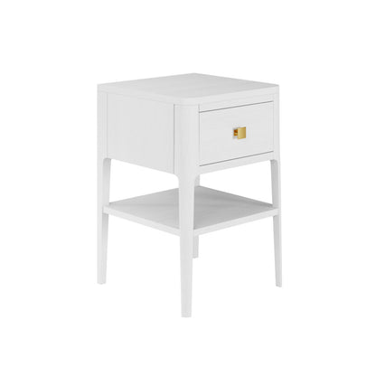 Krut White Wood Grain 1 Drawer Bedside Table with Open Shelf