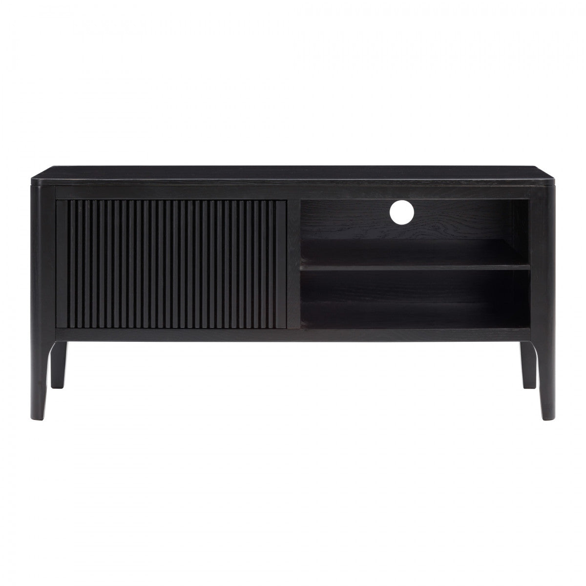 Goiania Black Wood Ribbed 1 Door TV Unit with Open Shelves