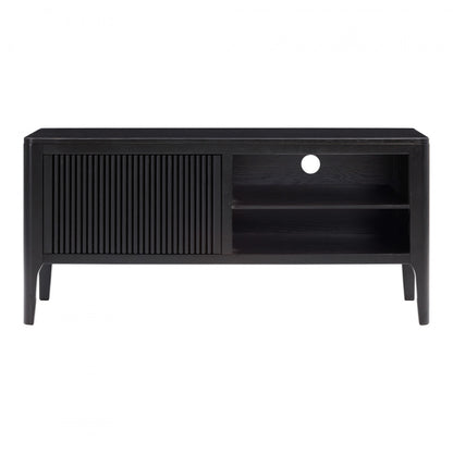 Goiania Black Wood Ribbed 1 Door TV Unit with Open Shelves