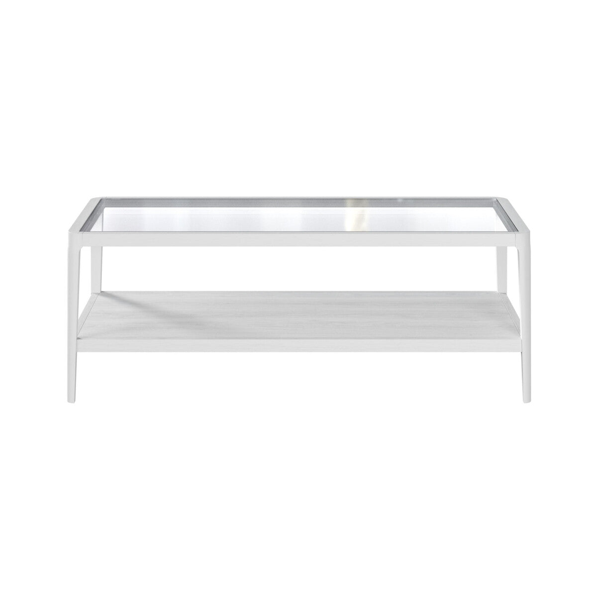 San Senastian White Wood and Glass Top Coffee Table with Bottom Shelf