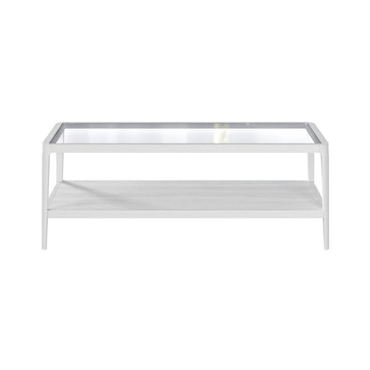 San Senastian White Wood and Glass Top Coffee Table with Bottom Shelf