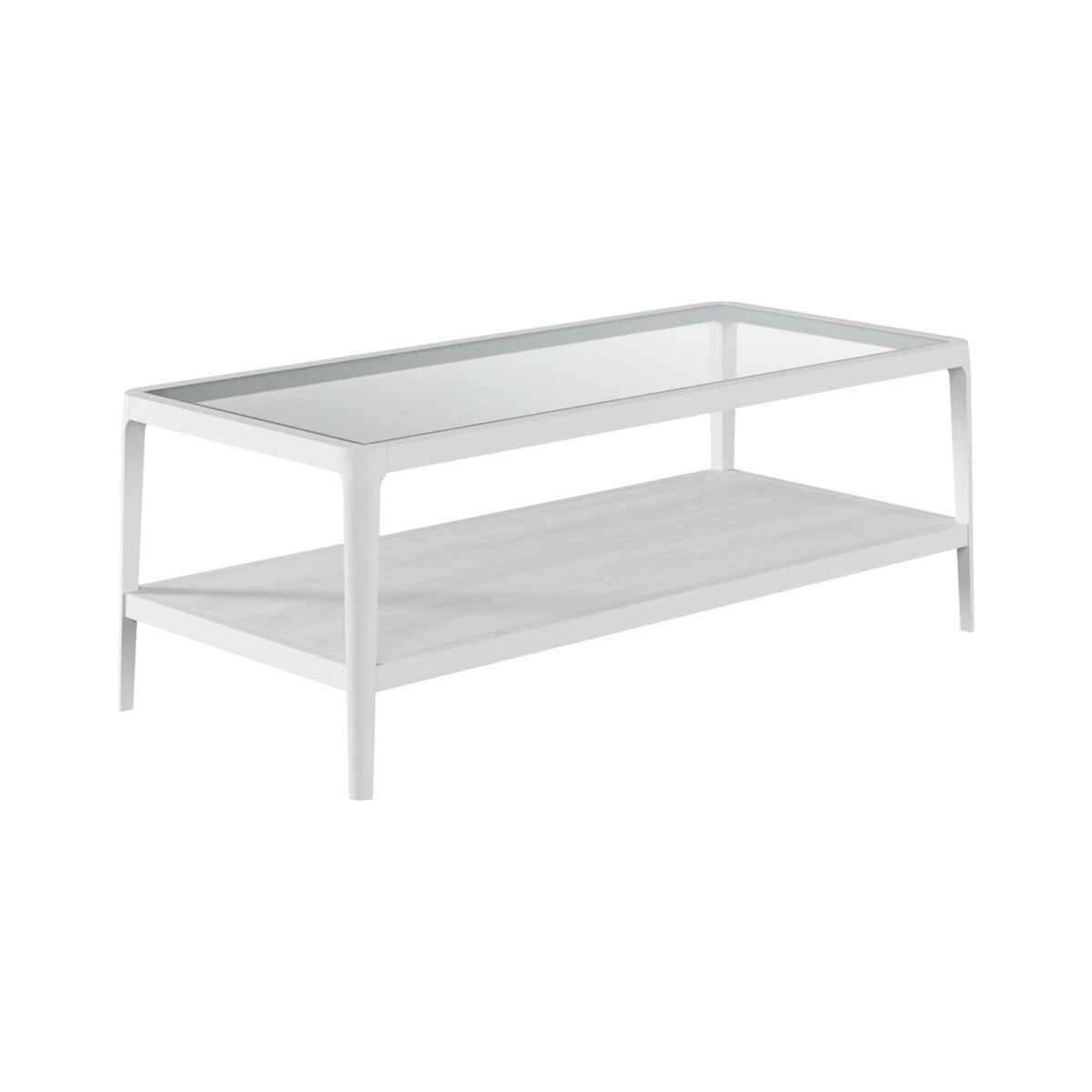 San Senastian White Wood and Glass Top Coffee Table with Bottom Shelf