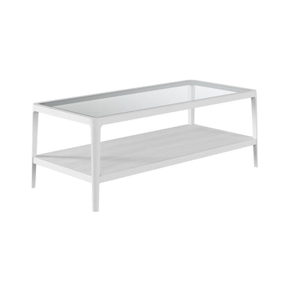 San Senastian White Wood and Glass Top Coffee Table with Bottom Shelf