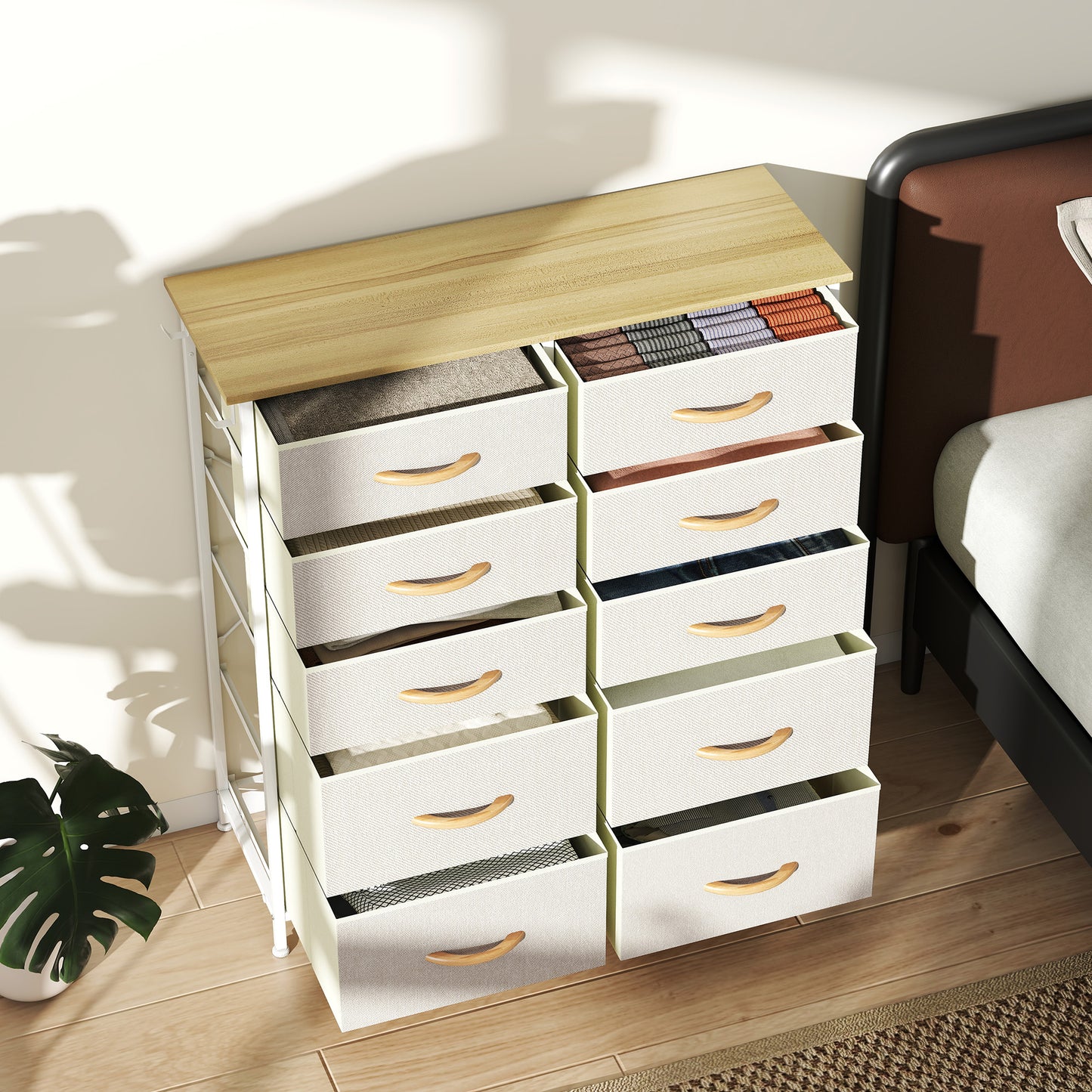 Lilu Fabric And Metal Beige 10 Drawer Storage Chest