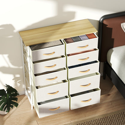 Lilu Fabric And Metal Beige 10 Drawer Storage Chest