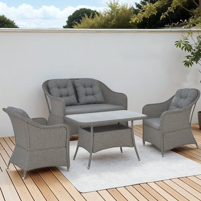Fasake Rattan Light Grey 4 Piece Seater Furniture Set With Glass Top Table