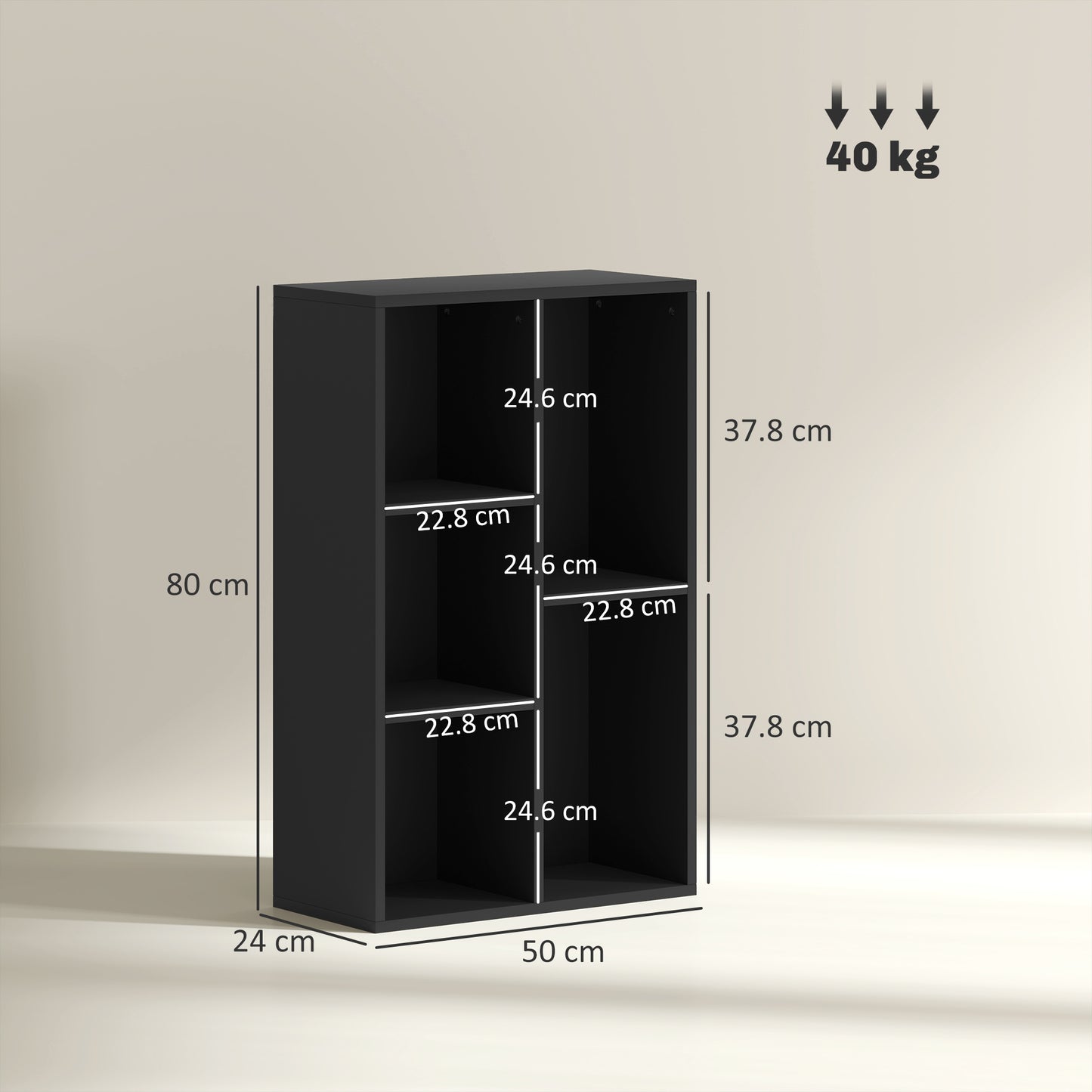 Vakeri Wood Black 2 Tier Bookcase With 5 Storage Compartments