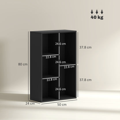 Vakeri Wood Black 2 Tier Bookcase With 5 Storage Compartments