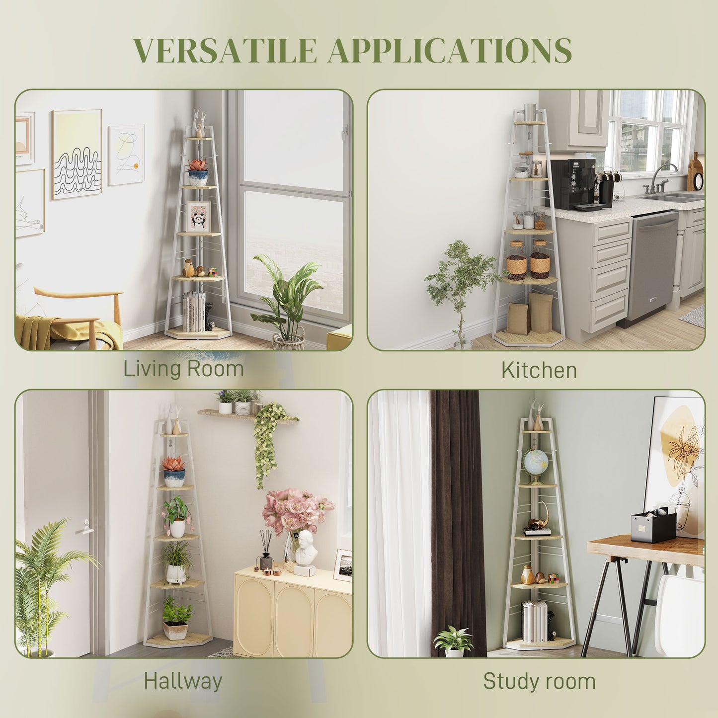 Hado Wood White And Wood Effect 5 Tier Corner Shelving Unit