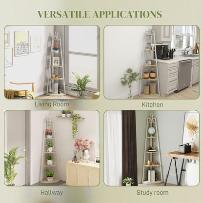 Hado Wood White And Wood Effect 5 Tier Corner Shelving Unit