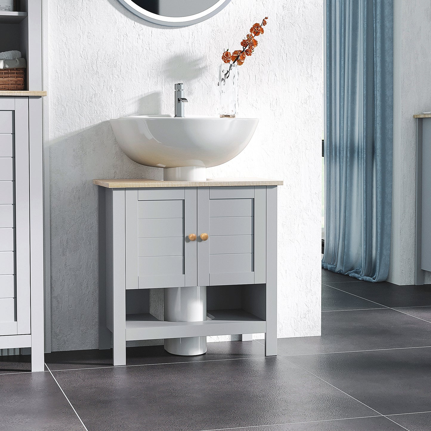 Rola Grey Under Sink Vanity Storage Cabinet With Adjustable Internal Shelving