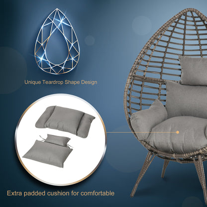 Luyono Rattan Rope Grey Teardrop Outdoor Egg Chair With Cushions