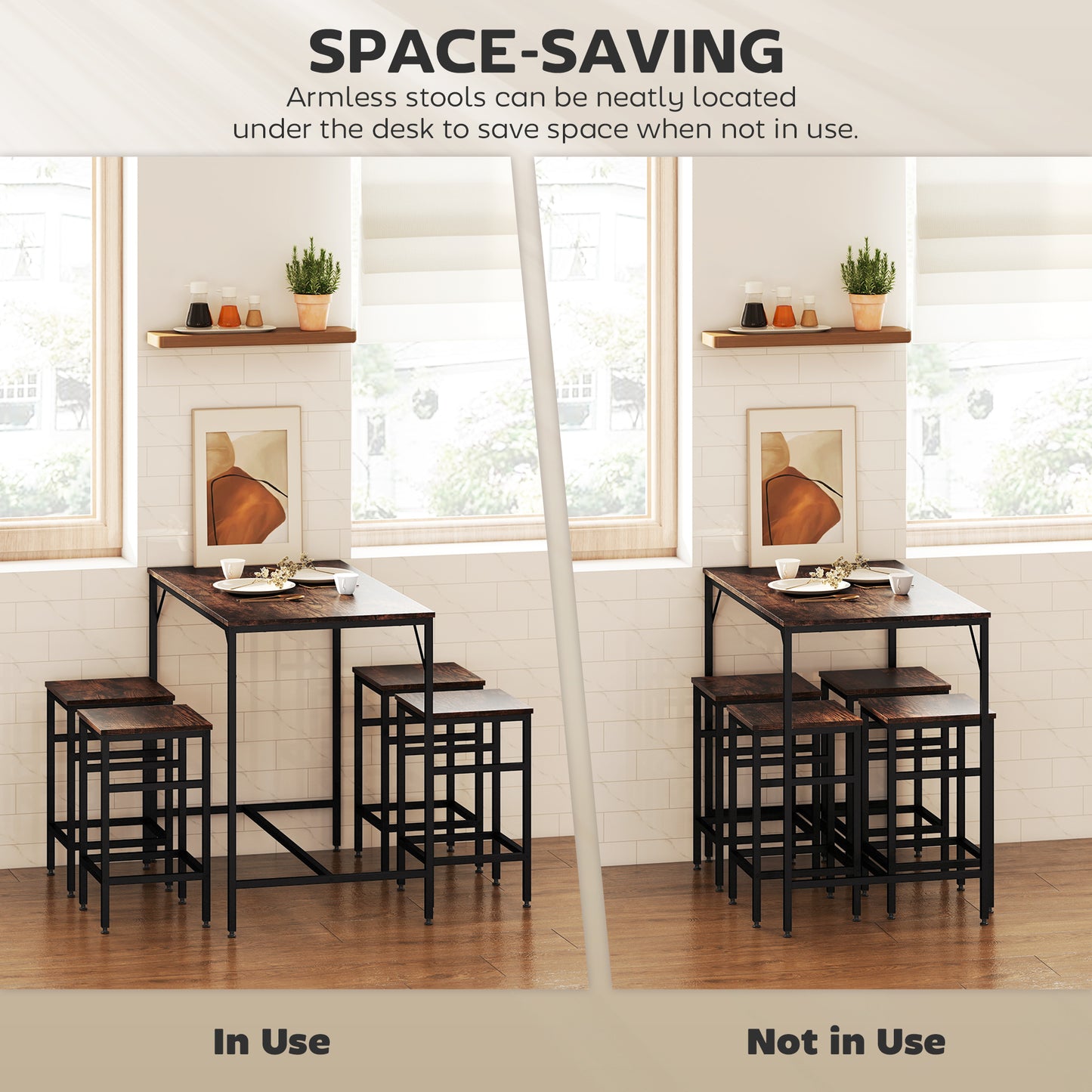 Vimose Wooden Rustic Brown 5 Piece Breakfast Bar Table And Stool Set