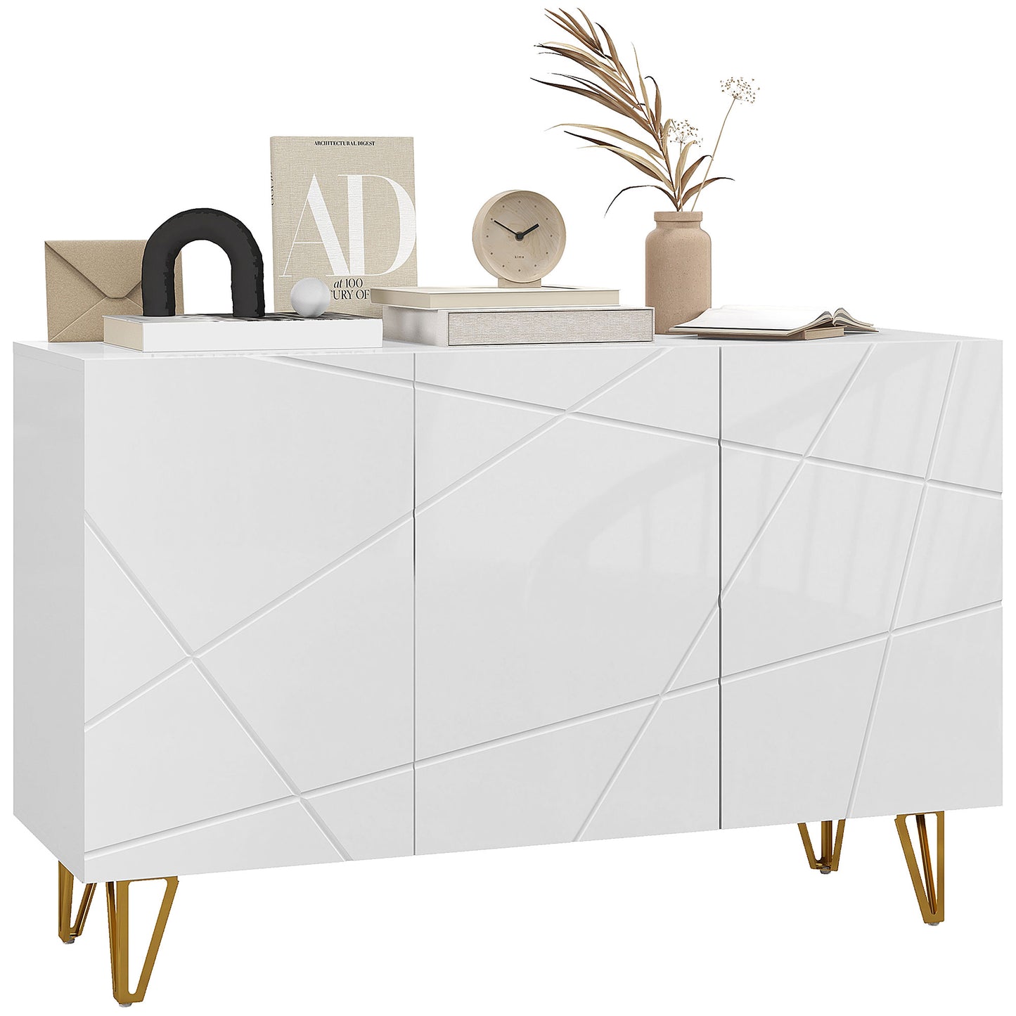 Sarota High Gloss White Luxe Sideboard With Hairpin Legs