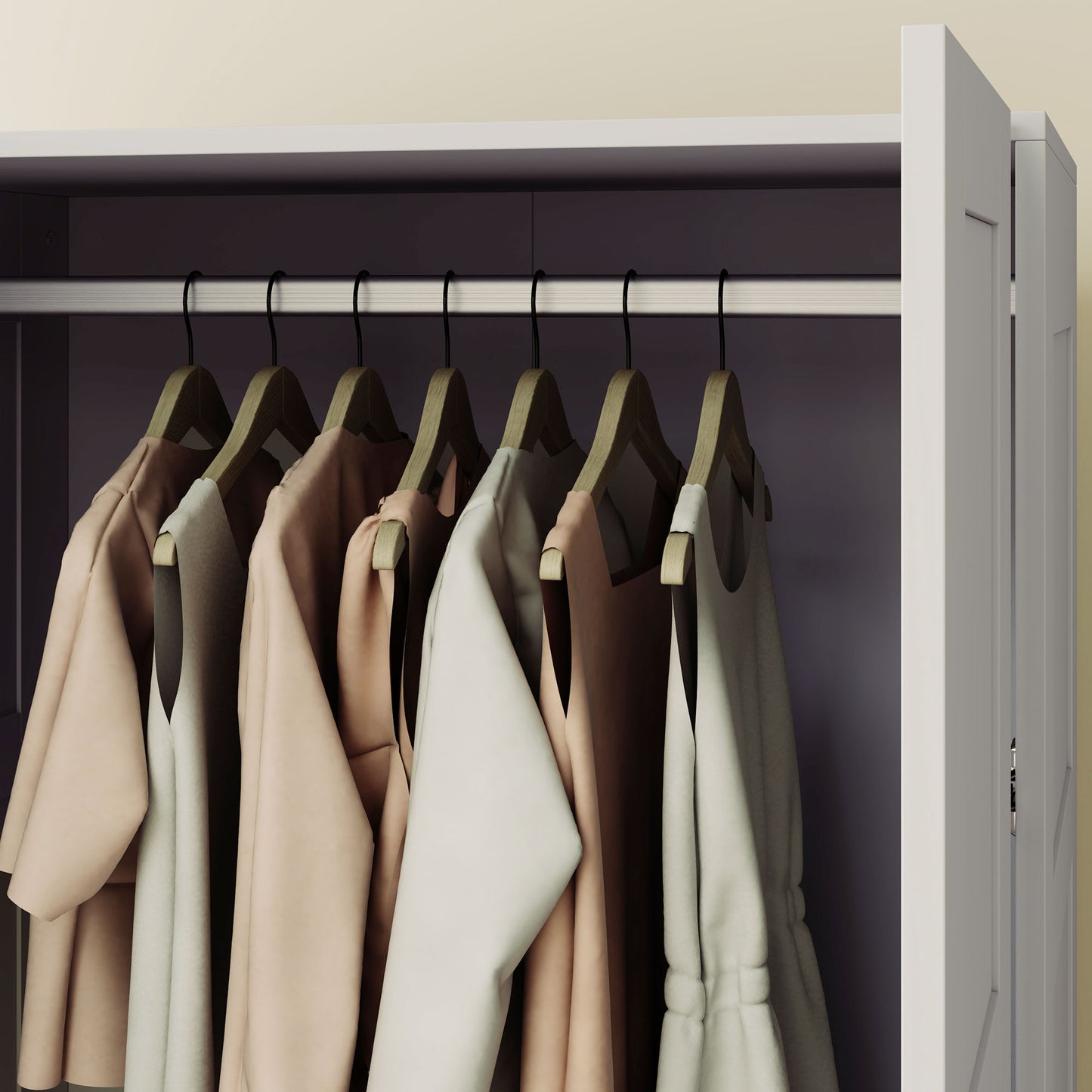 Coralani Wooden Grey 2 Door Wardrobe With Hanging Rail Internal and Shelf