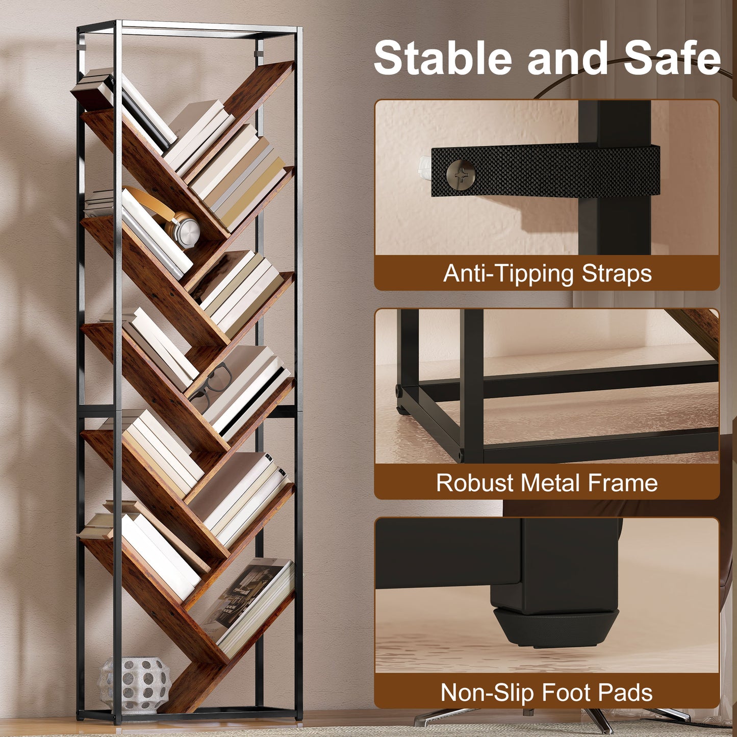 Dico Metal And Wood Black And Brown 10 Tier Industrial Display Bookcase