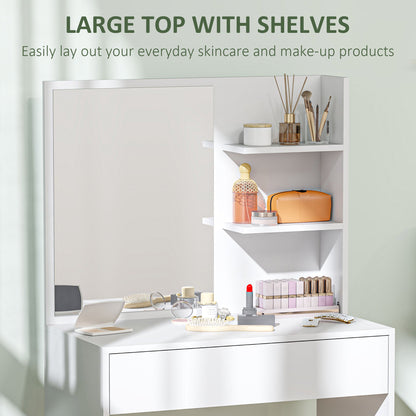 Ketoli White Dressing Table With Mirror And Integrated Storage Compartments