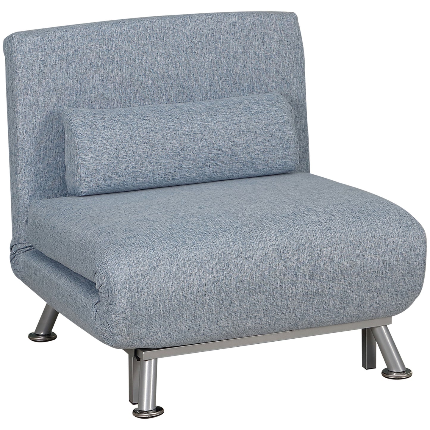 Varael Linen Sky Blue 3 In One Convertible Chair Bed With Adjustable Backrest And Pillow