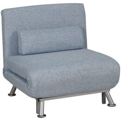 Varael Linen Sky Blue 3 In One Convertible Chair Bed With Adjustable Backrest And Pillow